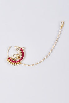 Gold Finish Red Kundan Polki Nath