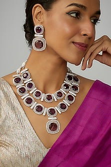 White Finish Purple Stone & Zircon Necklace Set