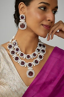 White Finish Purple Stone & Zircon Necklace Set