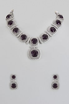 White Finish Purple Stone & Zircon Necklace Set