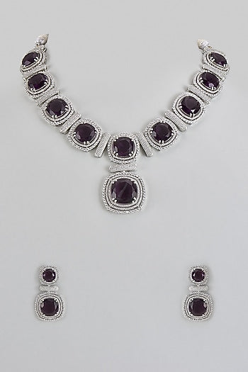 White Finish Purple Stone & Zircon Necklace Set