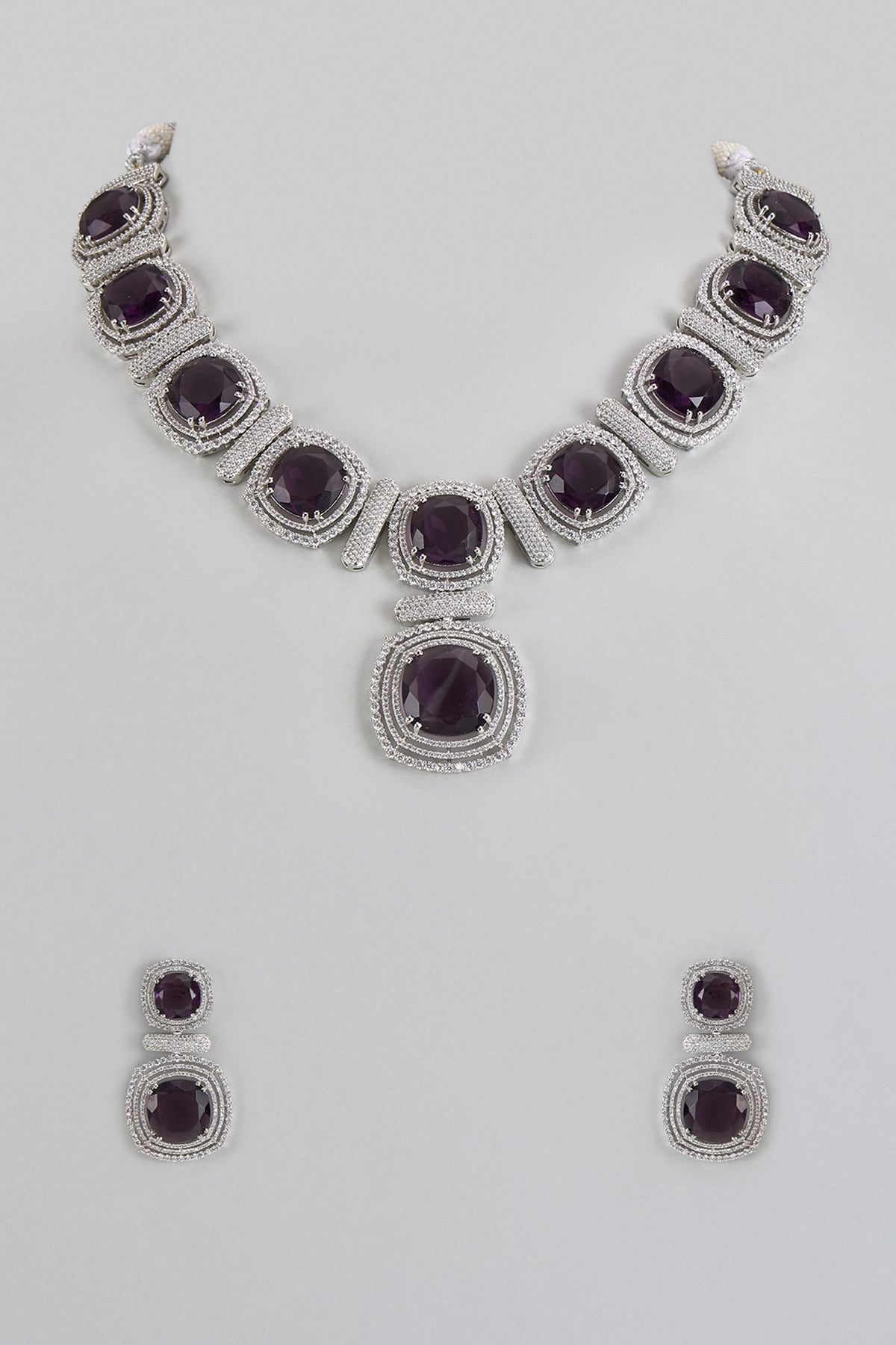 White Finish Purple Stone & Zircon Necklace Set