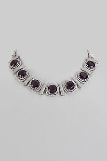 White Finish Purple Stone & Zircon Necklace Set
