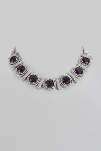 White Finish Purple Stone & Zircon Necklace Set