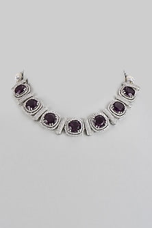 White Finish Purple Stone & Zircon Necklace Set