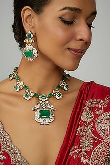 Two Tone Finish Kundan Polki Long Necklace Set