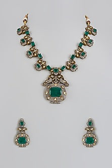 Two Tone Finish Kundan Polki Long Necklace Set