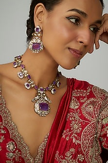 Two Tone Finish Kundan Polki Long Necklace Set