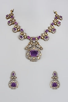 Two Tone Finish Kundan Polki Long Necklace Set