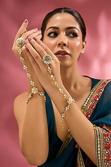 Gold Finish Kundan Polki Hathphool (Set Of 2)