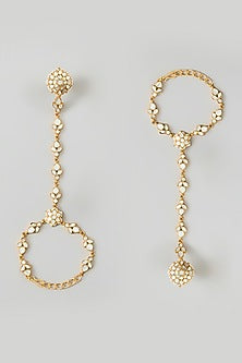 Gold Finish Kundan Polki Hathphool (Set Of 2)