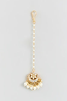 Gold Finish Mother Of Pearl & Kundan Polki Maangtikka