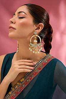 Gold Finish Mother Of Pearl Chandbali Earrings