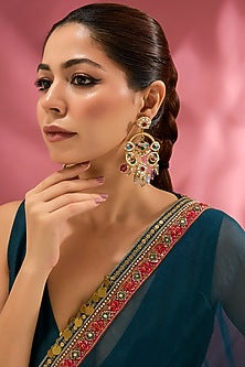 Gold Finish Kundan Polki & Pearl Chandbali Earrings