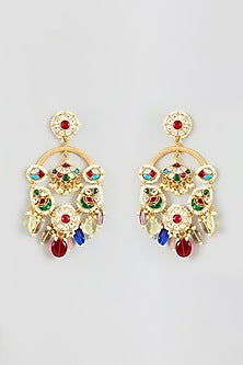 Gold Finish Kundan Polki & Pearl Chandbali Earrings