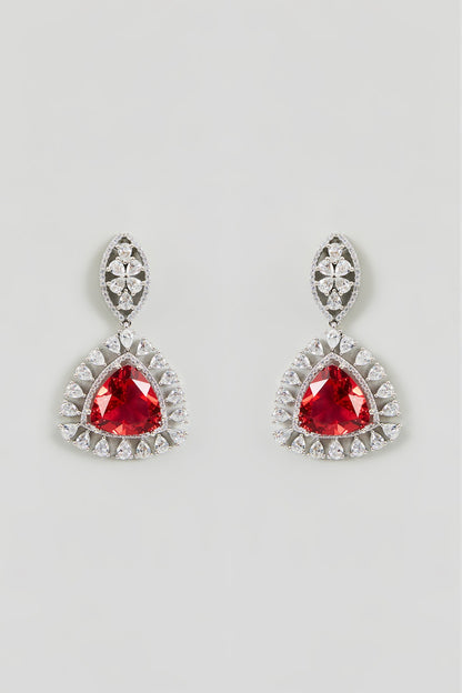 White Finish Zircon & Red Stone Necklace Set