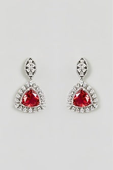 White Finish Zircon & Red Stone Necklace Set