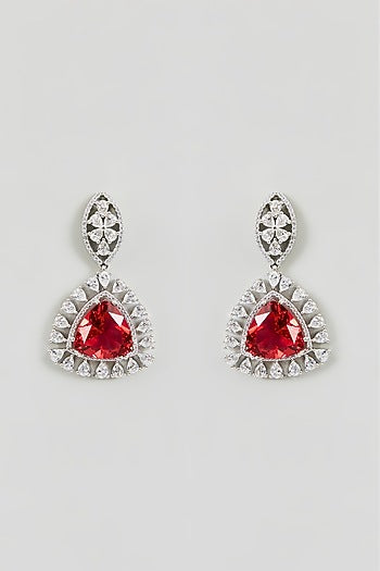 White Finish Zircon & Red Stone Necklace Set