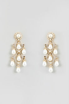 Gold Finish Zircon & Pearl Dangler Earrings
