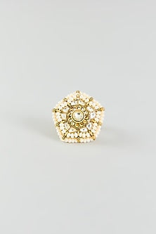 Gold Finish Kundan Polki Ring