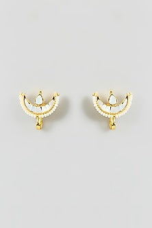 White Finish Kundan Polki & Mother Of Pearl Stud Earrings
