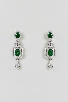 White Finish Zircon & Green Stone Necklace Set
