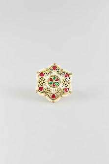 Gold Finish Kundan Polki Ring