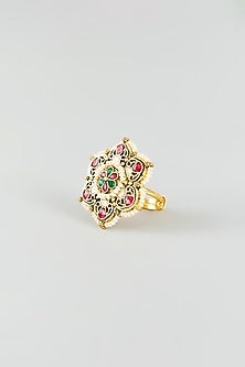 Gold Finish Kundan Polki Ring