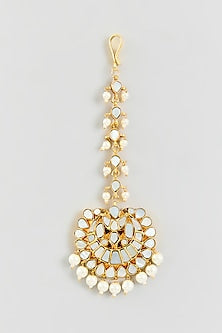 Gold Finish Kundan Polki & Mother Of Pearl Maangtikka