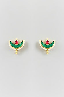 White Finish Kundan Polki & Pearl Stud Earrings