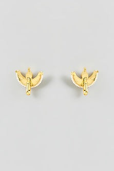 White Finish Kundan Polki & Pearl Stud Earrings