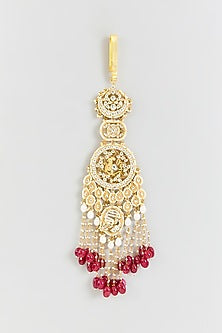 Gold Finish Kundan Polki & Red Stone Satka