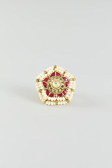Gold Finish Red Kundan Polki Ring