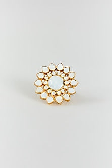 Gold Finish Mother Of Pearl & Kundan Polki Ring