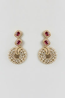 Gold Finish Zircon & Red Stone Dangler Earrings