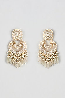 Gold Finish Kundan Polki & Mother Of Pearl Chandbali Earrings