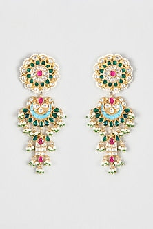 Gold Finish Kundan Polki Dangler Earrings