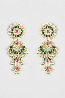 Gold Finish Kundan Polki Dangler Earrings