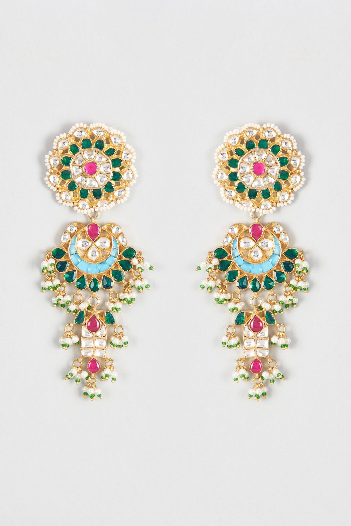 Gold Finish Kundan Polki Dangler Earrings