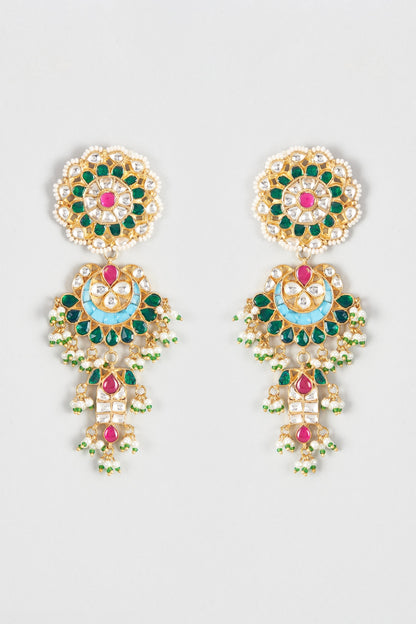 Gold Finish Kundan Polki Dangler Earrings