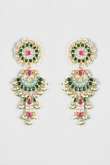 Gold Finish Kundan Polki Dangler Earrings
