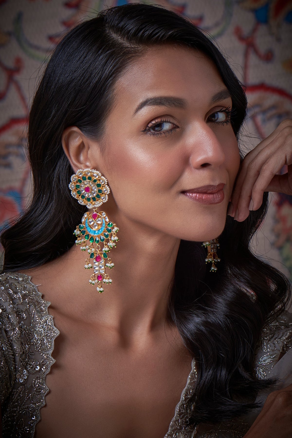 Gold Finish Kundan Polki Dangler Earrings