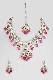 White Finish Kundan Polki Necklace Set