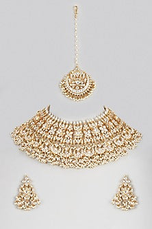 Gold Finish Kundan Polki Necklace Set