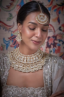 Gold Finish Kundan Polki Necklace Set