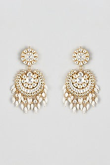 Gold Finish Kundan Polki Dangler Earrings