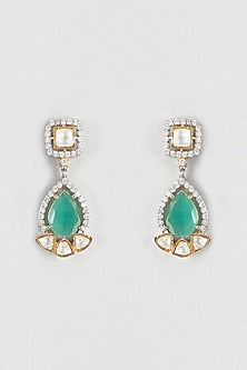 White Finish Kundan Polki Dangler Earrings