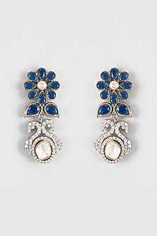 White Finish Kundan Polki Dangler Earrings