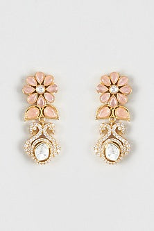 Gold Finish Kundan Polki Dangler Earrings