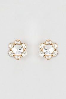 Gold Finish Kundan Polki Stud Earrings